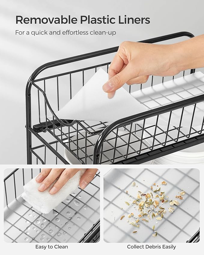 SONGMICS 2-Tier Pull Out Cabinet Organizers, Under Sink Organizer, Bathroom Organizer and Storage, Sliding Basket Drawers, Stackable for Kitchen, Bathroom, Ink Black UKCS017B01