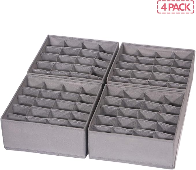 DIOMMELL 4 Pack Foldable Cloth Storage Box Closet Dresser Drawer Organizer Fabric Baskets Bins Containers Divider for Clothes Underwear Socks Lingerie Clothing, M Grey 40-0000