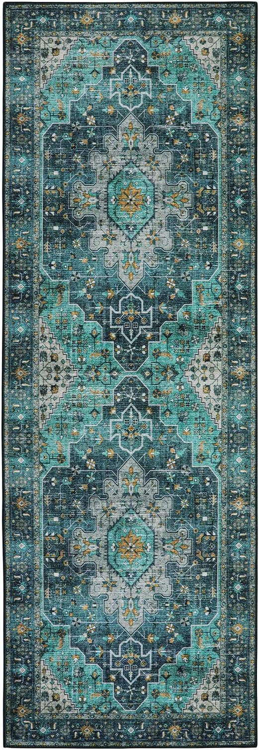 Moynesa Ultra-Thin Washable Teal Non Slip Bathroom Rug - 2x6 Laundry Room Mat, Machine Washable Non-Slip Pet Friendly Carpet Runner for Camper RV Foyer Kitchen Hallway