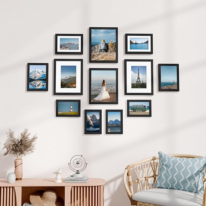 Vittanly Picture Frames Collage Wall Decor for Mounting or Tabletop Display, Gallery Wall Frame Set for Family, Multi Sizes Including 4pcs 8x10, 4pcs 5x7, 4pcs 4x6, Black