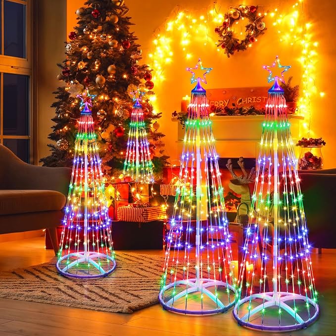 6 Pack 4ft Christmas LED Cone Tree Lights 24 Modes Color Changing with Timer Foldable Lighted Trees Waterproof Outdoor String Lights Holiday Decor for Christmas New Year Xmas Decorations