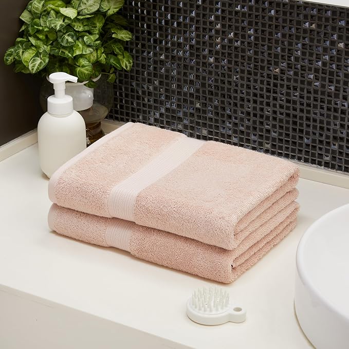 Amazon Basics Fade-Resistant 100% Cotton Bath Towel, 2 Pack, 30"x54", Blush Pink