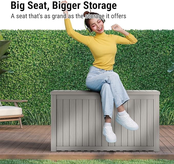 Mars Villa 180 Gallon Outdoor Storage Box Waterproof, Extra Large Resin Deck Box, Outside Storage Bin for Patio Furniture Cushion, Pool Supply, Sports Gear, UV Resistant and Weatherproof, Greige