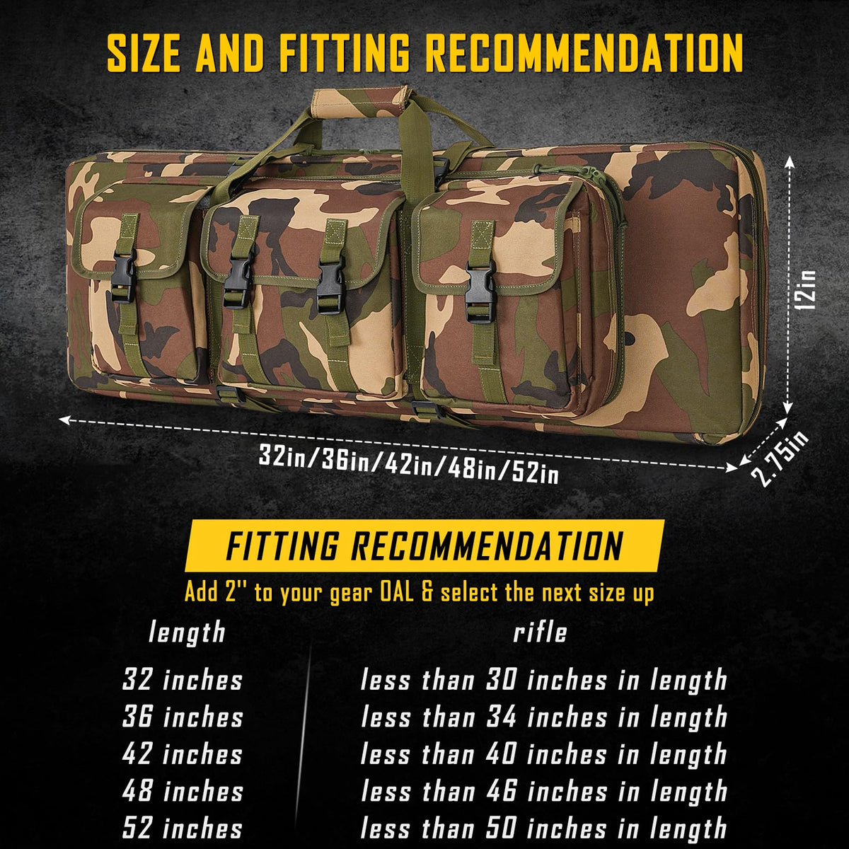 DULCE DOM Double Rifle Case 52'' Soft Gun Bag Tactical Backpack with Movable Divider for Hunting Shooting Range, MOLLE System Multiple Magazine Pouches & Accessory Bags