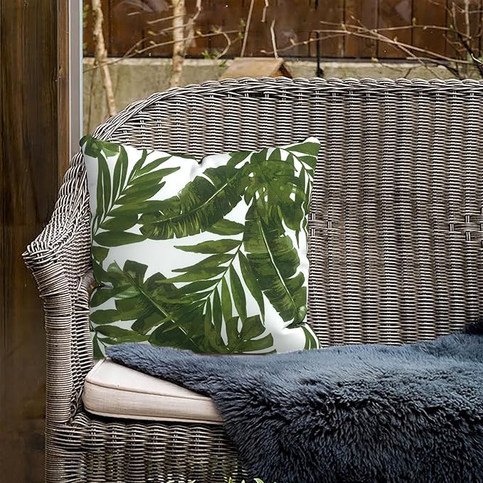 Outdoor Throw Pillow Covers 16x16 Inch, Square Patio Pillow Cases Pack of 2, Modern Decorative Back Cushion Covers for Patio Furniture Garden Couch Farmhouse, Palm Green