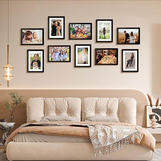 FIXSMITH 5x7 Picture Frame Set of 10, Photo Frame Bulk with HD Plexiglass, Display Pictures 4x6 with Mat or 5x7 Without Mat Multi Picture Frames Collage for Tabletop or Wall Display, Black