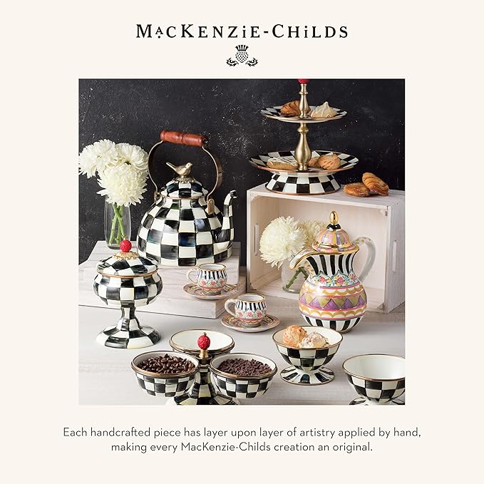 MACKENZIE-CHILDS Enamel Everyday Bowl, Serving Bowl for Entertaining, Extra-Small, Black-and-White Courtly Check, Set of 1