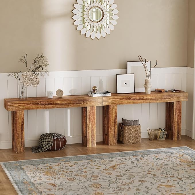 Garvee 63" Long Narrow Rectangular Console Table, Farmhouse Wood Entryway Table for Hallway, Foyer & Living Room, Sofa Table Behind Couch, Industrial Accent Table,Rustic Brown