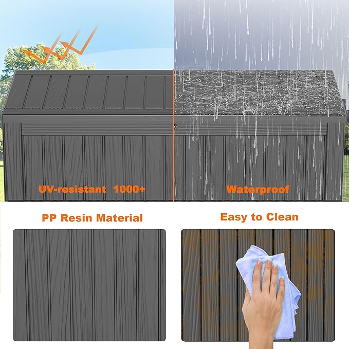 150 Gallon Deck Box,Resin Outdoor Storage Box with Lockable for Patio Furniture, Pool Accessories, Garden Tools Waterproof Outside Storage Box, Black