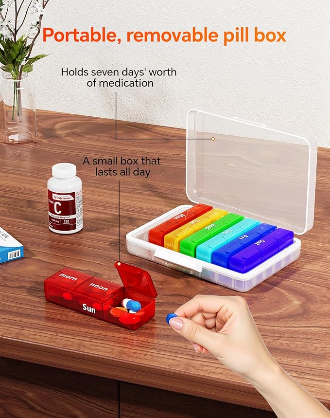 4-Tier Medicine Cabinet Organizer with Leather Handle, Empty Plastic First Aid Kit, Multipurpose Storage Box with A Portable Weekly Pill Organizer for Family Emergencies, Home