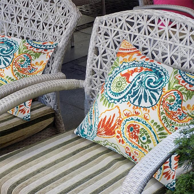 Outdoor Pillows Waterproof Set of 2 Decorative Throw Pillows with Inserts 18×18 Inch Outdoor Square Pillows for Patio Furniture(Paisley Print)