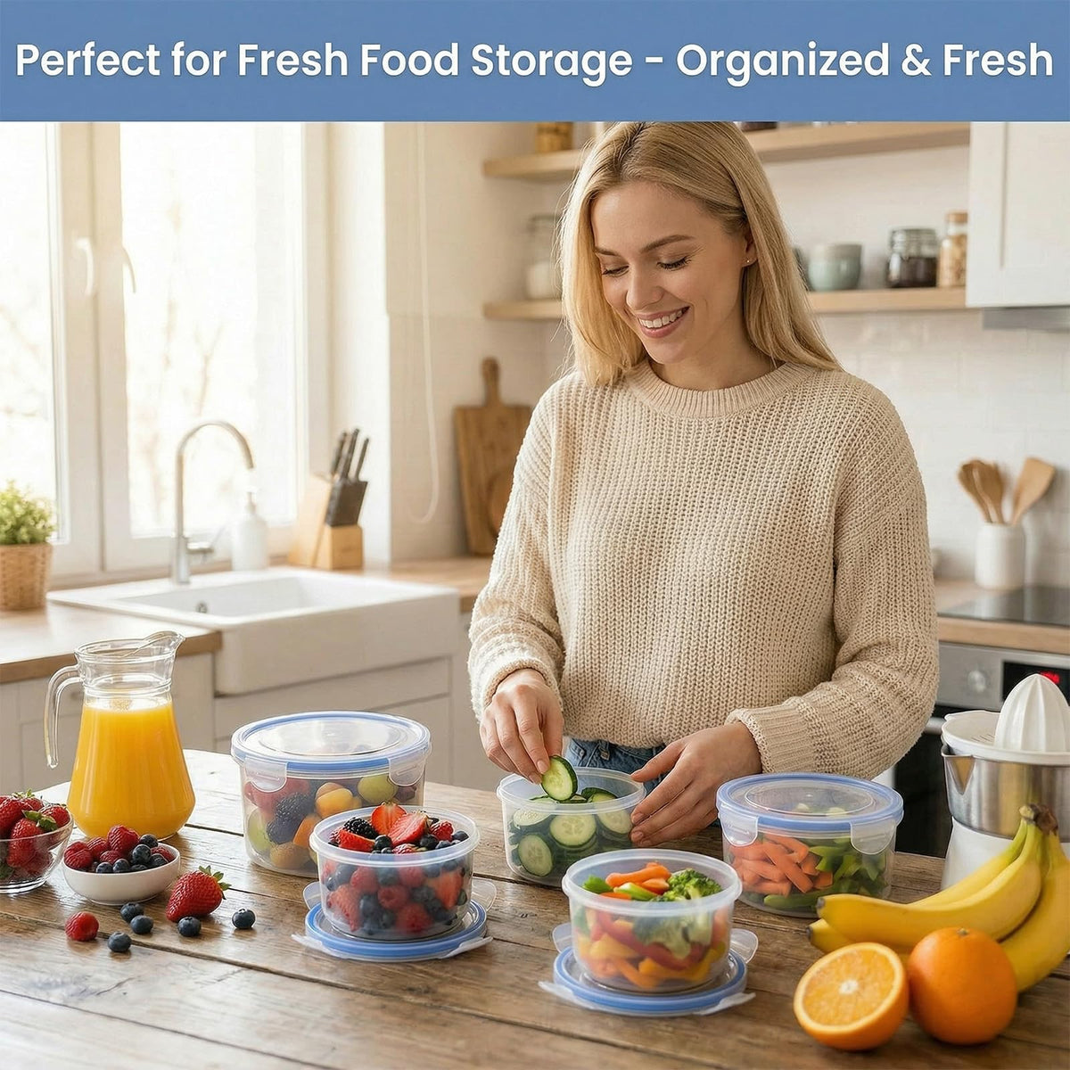 Food Storage Containers 4Pcs, Airtight and Leak-Proof, Airtight Plastic Containers, Leakproof Containers Set, Multi-Size for Kitchen and Meal Prep(Clear)