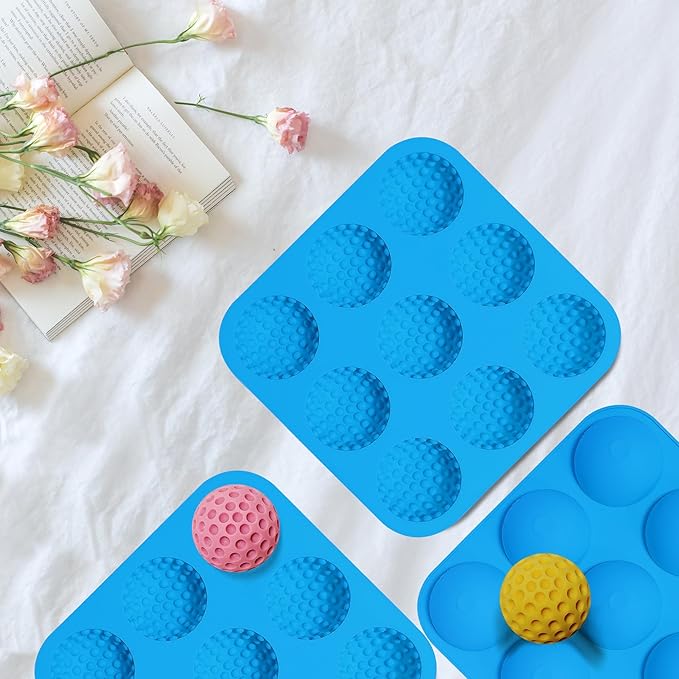 Sidosir Large Golf Ball Chocolate Silicone Molds for Cake Decorations,9-Cavity 3D Golf Ball for Ice, Hot Chocolate Bomb