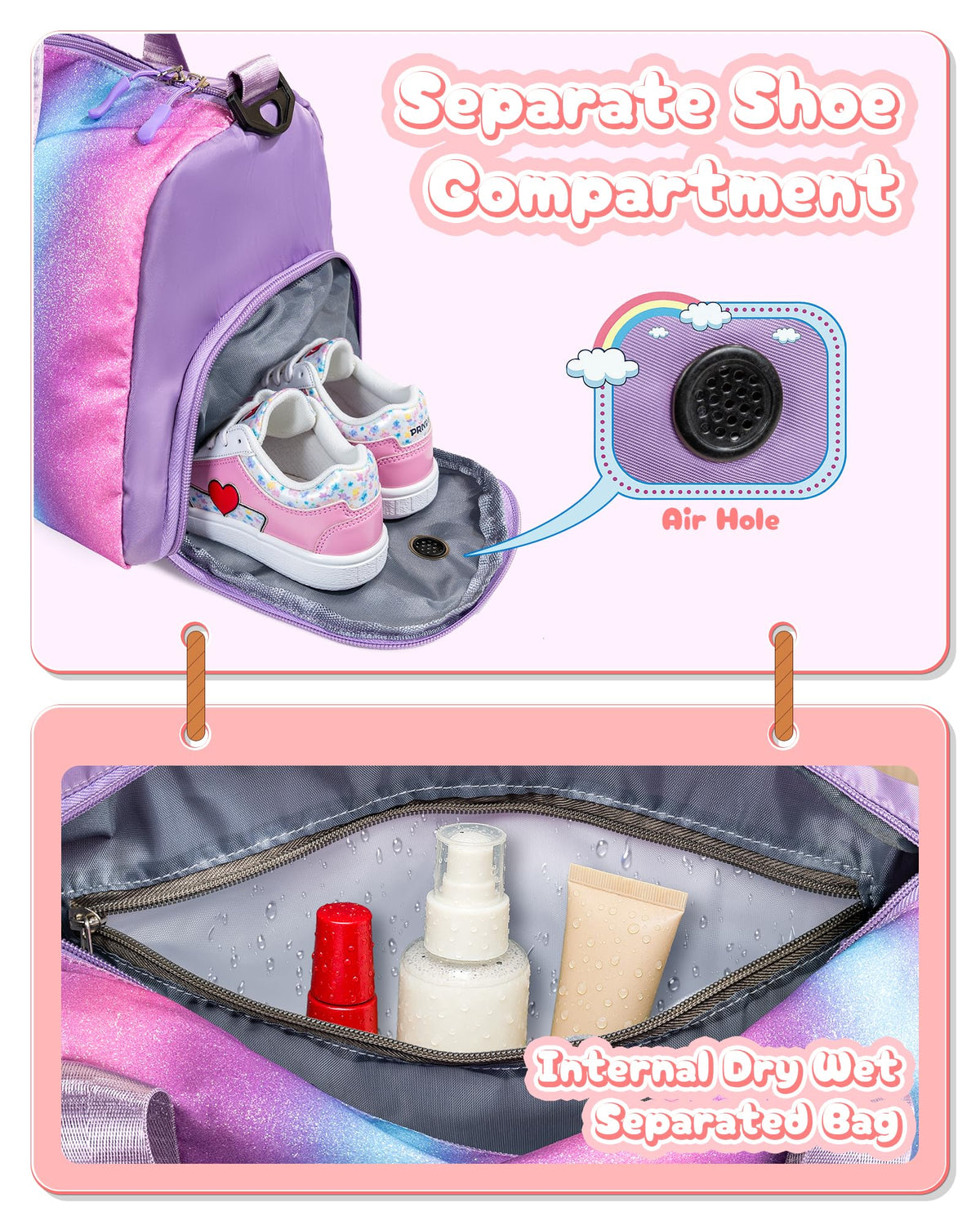 Vogewood Cute Preppy Gifts for Girls-Girl Gym Bag with Shoe Compartment