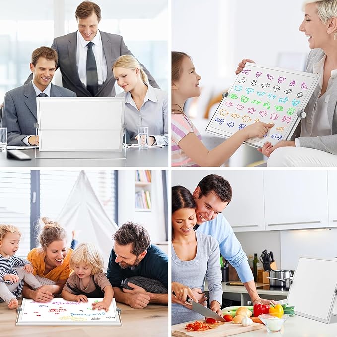 Dry Erase White Board, 16" x 12" Magnetic Desktop Whiteboard with Stand, Dry Eease Board Mini Easel Double Sided on Table Top with Holder for Kids Drawing, Teacher Instruction