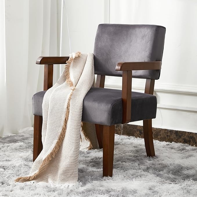 Accent Chair Set of 2 with Table, Living Room Chairs with VelvetSoft Seat and Armrests for Living Room Bedroom Reading Room Waiting Room (Greyvelvet)