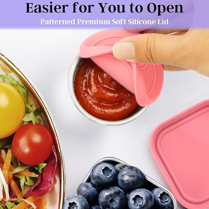 6 PCS Salad Dressing Container to Go,Handy Leakproof Stainless Steel Meal Prep Containers Reusable,Sauce Containers for Lunch Box, Picnics, Travel, Office and Kitchen Storage-1.6oz+2.7oz