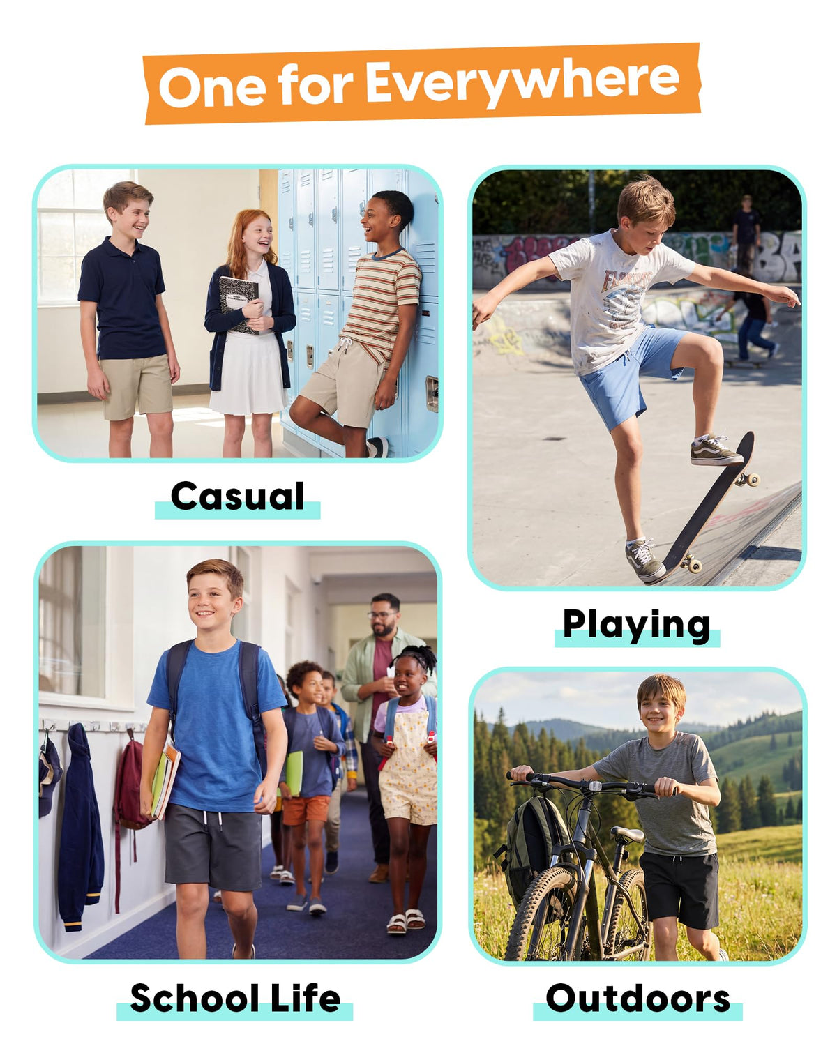 maamgic Boys Casual Shorts with Compression Liner & Zipper Pockets Stretch Fit School Uniform Shorts for Golf,Running Navy-Light Blue