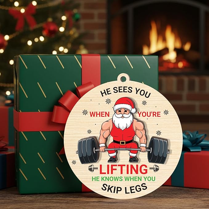 Weightlifting Christmas Ornament 2025-2 Layer Wooden Weightlifting Ornaments for Christmas Tree - Funny Weight Lifting Gifts for Men, Woman - Fitness Hanging Decor for Body Builders Weightlifters