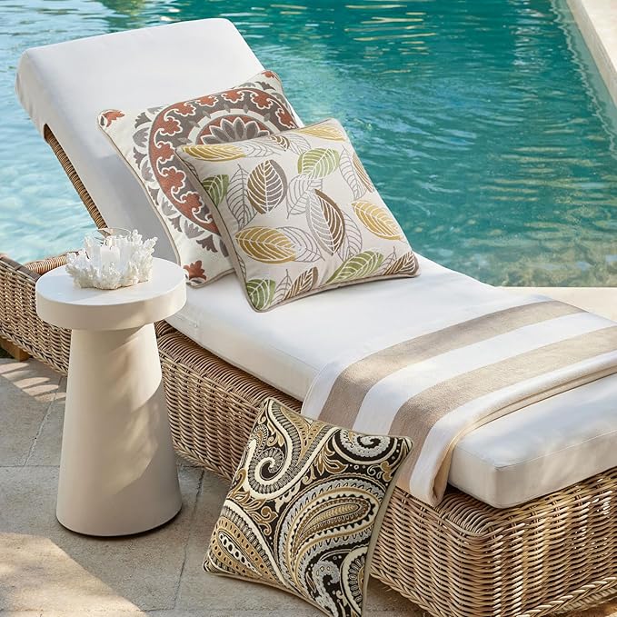 Outdoor Sunbrella Decorative Pillows Pack of 4, 18" x 18" Outdoor Pillow Set for Couch Bed Throw Patio Sofa, Royce Walnut