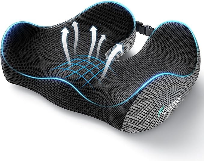 Feagar Seat Cushion - Office Chair Cushion for Hip, Sciatica & Tailbone Pain Relief - Memory Foam Pressure Relief Seat Cushion, Large Wrapped Design for Wheelchair, Car Seat & Long Sitting (Gray)