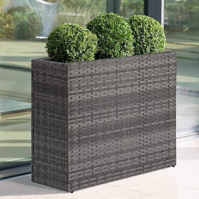 LEWIS&WAYNE Large Rectangular Block Planter Box Handmade Wicker Tall Planters for Outdoor Plants with Removable Liners Modern Planter for Indoor Outdoor Patio Deck - Gray, 32''x11''x24''