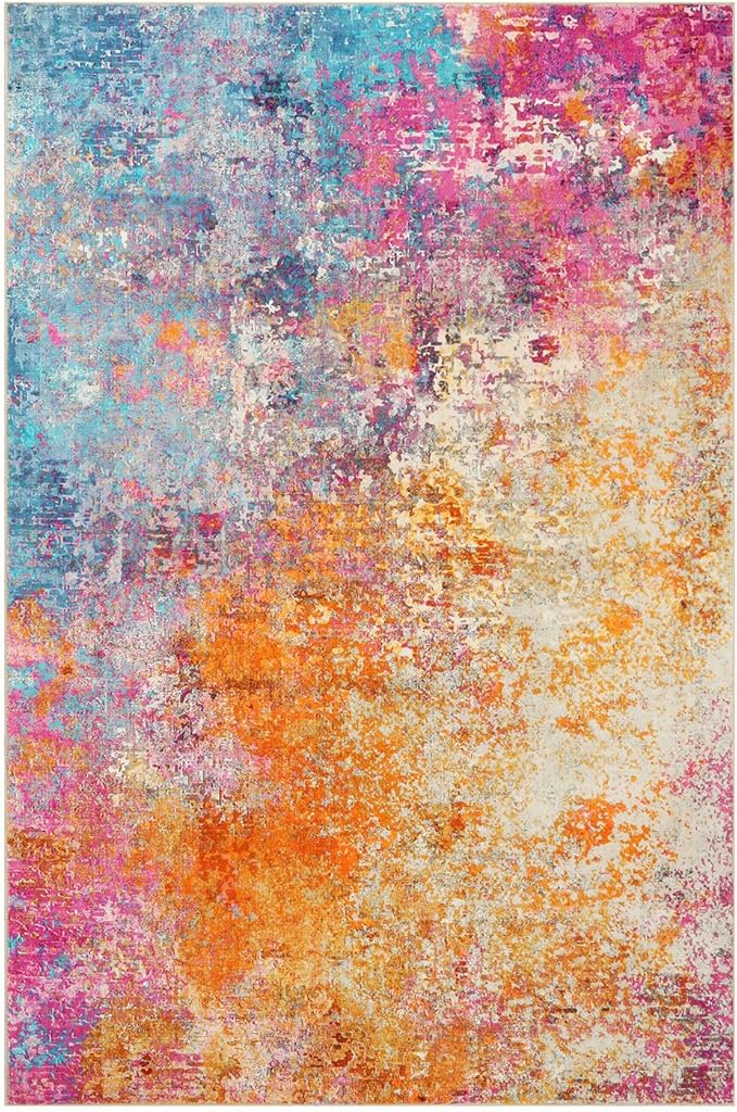 Lahome Modern Abstract Area Rug - 4x6 Colorful Living Room Rug Soft Bedroom Rug Washable Entryway Mat, Rainbow Non Slip Indoor Floor Throw Carpet for Basement Apartment Playroom Office