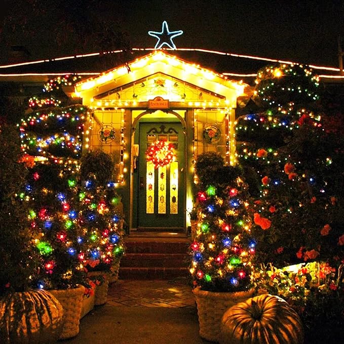 JMEXSUSS 2 Pack Warm White and Multicolor Solar Christmas Lights, Total 400 LED 151FT Color Changing Solar String Lights Outdoor Waterproof for Outside Yard Tree Xmas Christmas Decorations