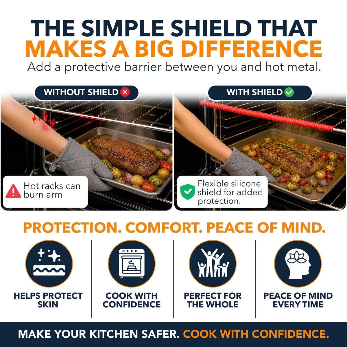 Silicone Oven Guards for Racks by Linda’s Essentials (3 Pack) - Heat-Resistant Rack Protectors Shield, Prevents Burns & Scars, Easy to Fit Design, Must-Have Kitchen Safety 14 Inches Long (Red)