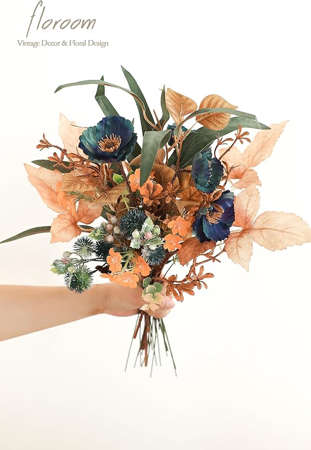Floroom Artificial Greenery Stems Box Set, 39pcs with 8 Kinds of Faux Greenery Flowers Picks for DIY Bridal Bouquets Wedding Floral Arrangement Table Centerpieces, Earth Tones & Teal