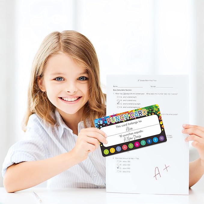 102 PCS Punch Cards, Incentive Reward Card Student Awards Loyalty Cards for Business, Classroom, Kids Behavior, Students, Teachers, 3.5” x 2”, 2 Styles