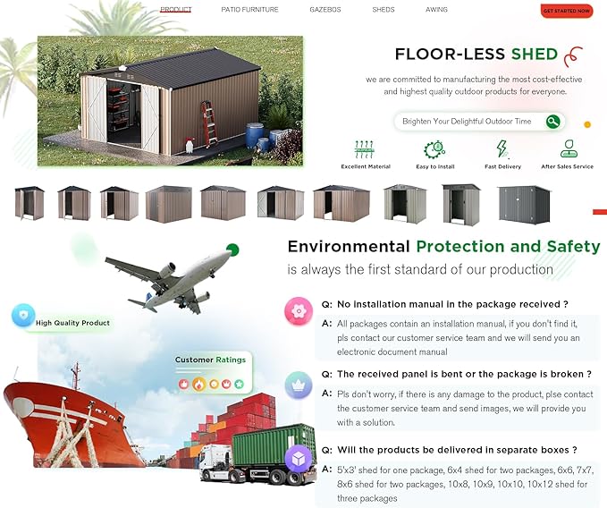 AECOJOY 10' x 14' Shed Metal, Outdoor Storage Sheds & Outdoor Storage 10' x 14' with Lockable Doors, Large Steel Yard Shed, Utility and Tool Storage for Garden, Backyard, Patio, Outside use in Grey