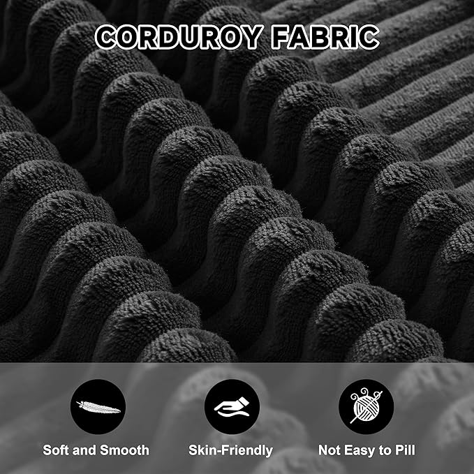107.4" Cloud Couch Sectional, Modular Sofa with Deep Seat, Plush Corduroy L Shaped Boneless Couch, Convertible Sectional Couches for Living Room, 4Seat, Black