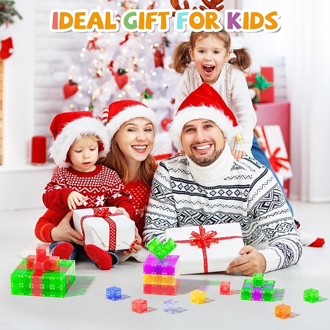 56PCS Magnetic Blocks, Transparent Magnetic Cubes, Magnet Building Blocks for Toddlers 3+, Montessori Toys, Preschool STEM Educational Sensory Magnet Toys for Kids Ages 3-5 Year Old Boys and Girls