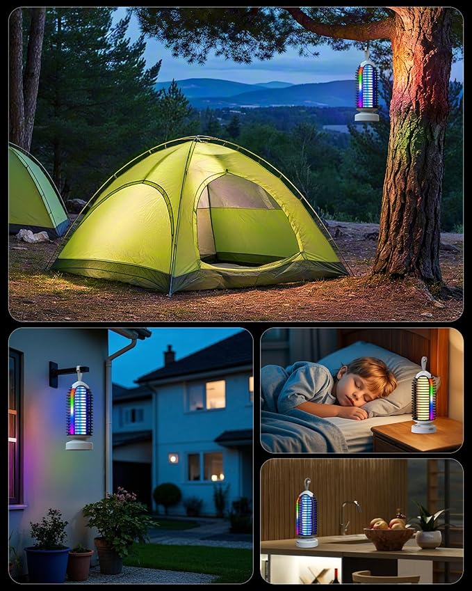 (2 Pack) Bug Zapper Outdoor with Marquee Light, Cordless Mosquito Zapper, 4000mAh Rechargeable Bug Zapper Indoor, Auto On/Off Waterproof Mosquito Trap Fly Zapper for Patio Backyard Kitchen Camping
