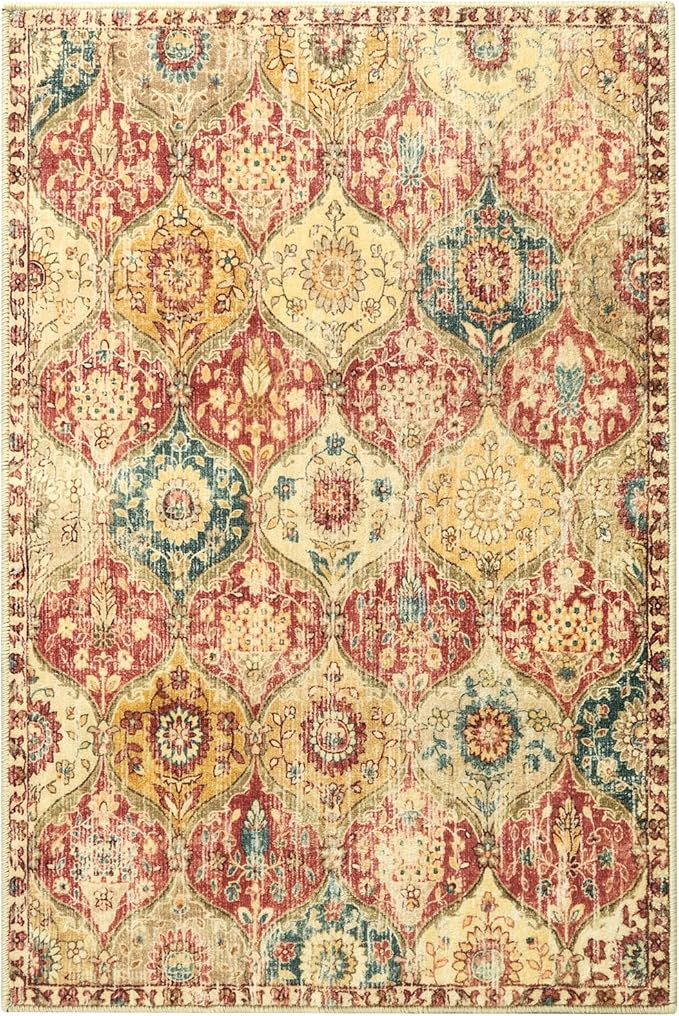 Lahome Moroccan Trellis Washable Rug, 2x3 Bathroom Rugs for Kitchen Entryway, Non-Slip Indoor Door Mat Ultra-Thin, Small Oriental Throw Carpet for Bedroom Entry, Red/Orange