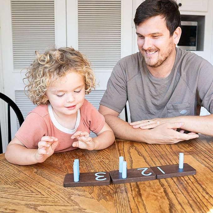 Counting Peg Board - Montessori Math and Numbers for Kids - Wooden Math Manipulatives Materials - Dark Walnut Stain