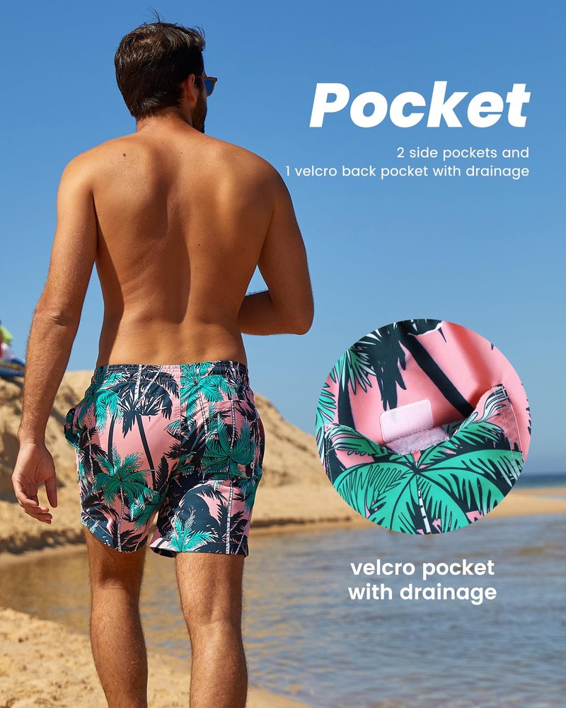 maamgic Mens Swim Trunks Quick Dry Swim Shorts with Mesh Lining Funny Swimwear Bathing Suits 7inch Pink Tree X-Small
