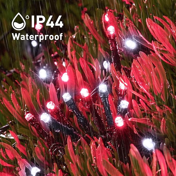 JMEXSUSS 2 Pack Red and White Solar Christmas Lights, Total 400 LED 151FT Solar String Lights Outdoor Waterproof, 8 Modes Solar Lights for Outside Tree Patio Christmas Decorations