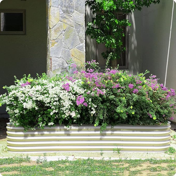 Olle 17" Tall 12-in-1 Sizes Raised Beds for Gardening Galvanized Planter for Vegetables Large Metal Raised Garden Beds Outdoors Size 5X5 Feets 8X2 Feets, Ivory 17" Tall