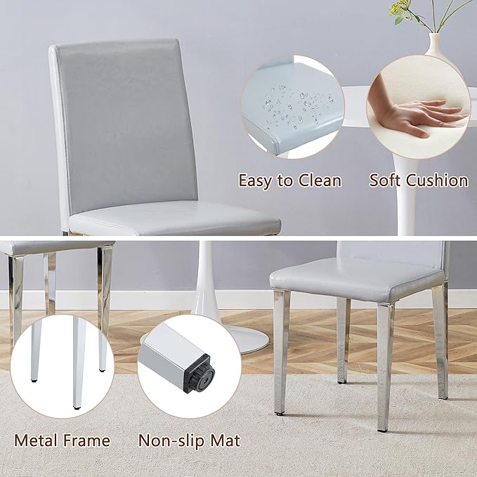 Glass Dining Table Set for 4, 63” Kitchen Table Set for 4, Modern Dining Room Table Set with Upholstered Chairs, Tempered Glass Tabletop with Y Shape Base