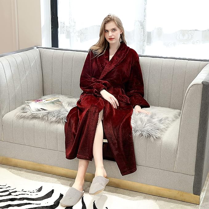 Hellomamma Long Bath Robe for Womens Plush Soft Fleece Bathrobes Nightgown Ladies Pajamas Sleepwear Housecoat