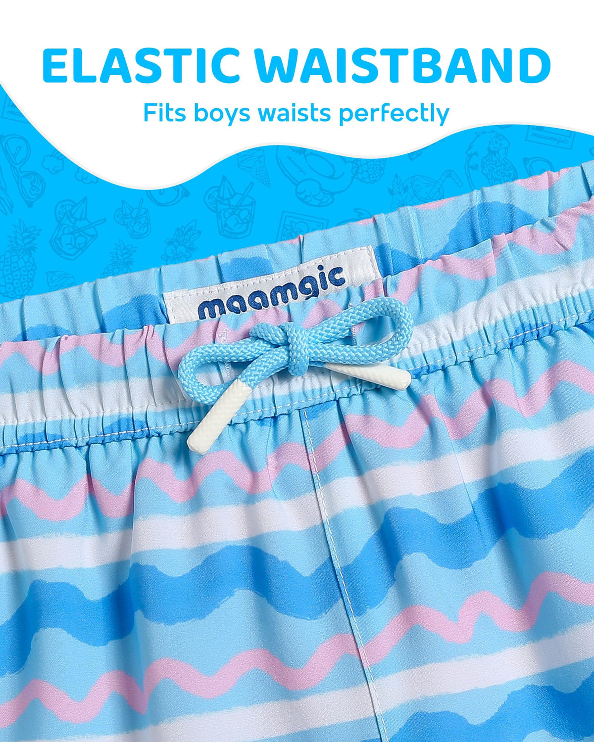 maamgic Boys Swim Trunks with Compression Liner Toddler Boy Swimsuit Quick Dry 4-Way Stretch Swimming Trunks Colorful Wave Line 10-12 Years
