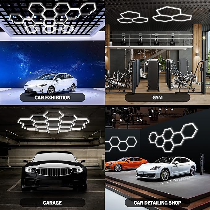 MODERN Hexagon LED Light,105W 12600LM 6500K, 3 Hexagonal LED Shop Light for Auto Shops, Malls & Work Areas