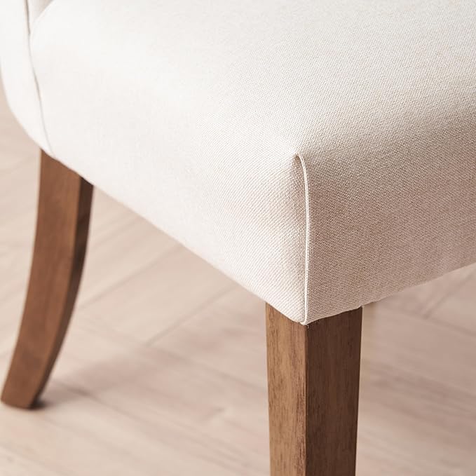 VKNOW Wooden Dining Chairs Set of 4, Modern Fabric Upholstered Dining Room Chair Kitchen Chairs, Farmhouse Dinner Chair for Kitchen Dining Room, Beige