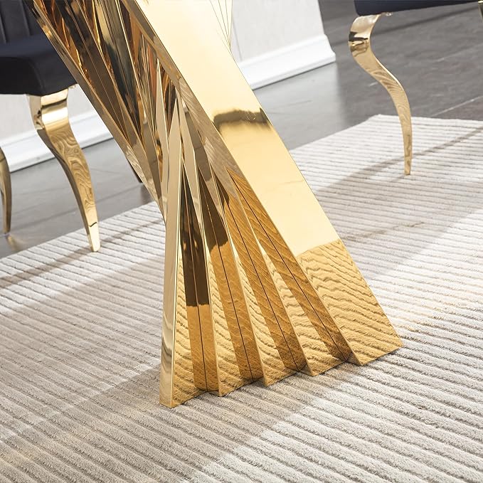 HomVent 70.08" Rectangular Clear Tempered Glass Dining Table,Stylish Design with Golden Stainless Steel Legs, Dining Table for Dining Room