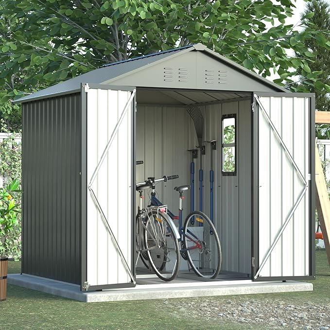 6x6FT Outdoor Storage Shed,Heavy-Duty Metal Storage with Floor Kit, Vents and Clear Window