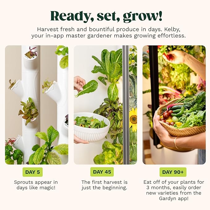 Gardyn Studio 1 Vertical Hydroponics Growing System Kit - 16 Non-GMO Plants, Herbs, Vegetables - Tower Garden - Hydroponic Herb Garden Planter Indoor Kit - Indoor Gardening System with LED Grow Lights