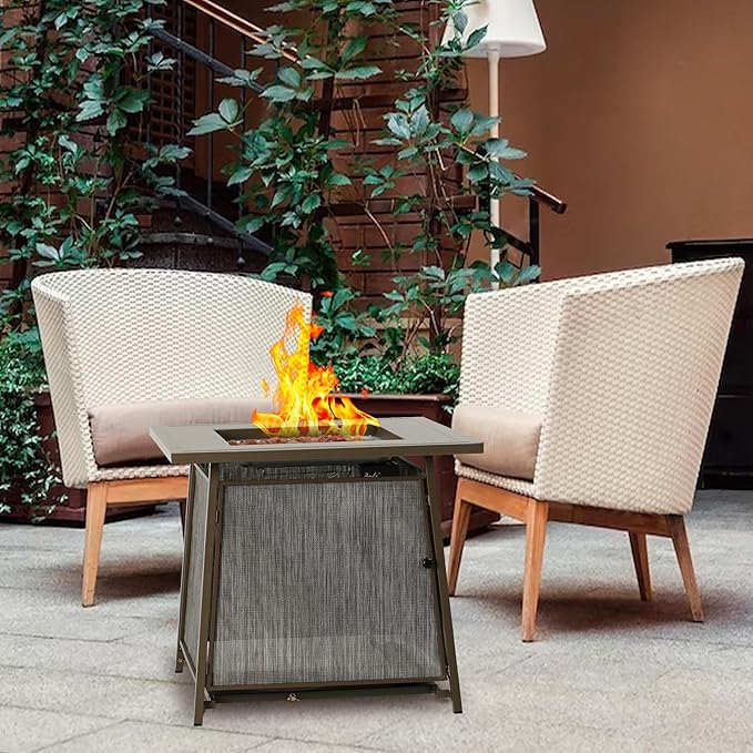 BALI OUTDOORS 50,000 BTU Propane Fire Pit Outdoor, 28 inch Propane Fire Pit Table Square, Gas Firepits for Outside Patio, Garden, Backyard