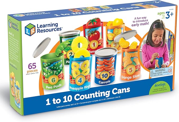 Learning Resources One to Ten Counting Cans - 65 Pieces, Ages 3+, Toddler Activities, Preschool Pretend Play, Supermarket Food Toys
